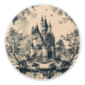 Donkerblauw Toile French Castle Keramische Knop (Voorkant)