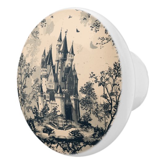 Donkerblauw Toile French Castle Keramische Knop (Rechts)