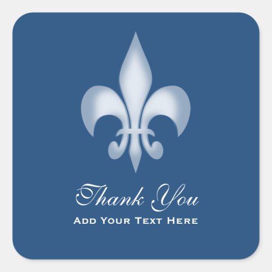 Donkerblauw Transparant Fleur de Lis Bedankt Vierkante Sticker (Voorkant)