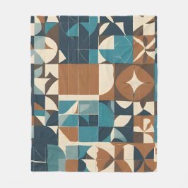 Donkerblauw, turquoise, bruin en lichtbruin geomet fleece deken