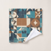 Donkerblauw, turquoise, bruin en taupe geometrisch bad handdoek (Wasdoekje)