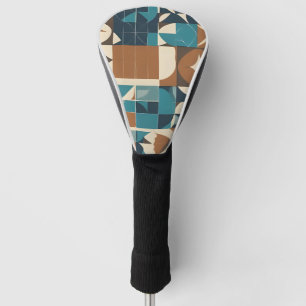 Donkerblauw, turquoise, bruin en taupe geometrisch golfheadcover