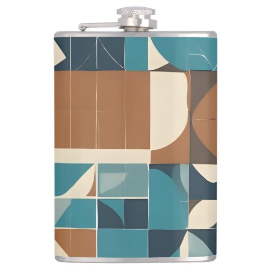 Donkerblauw, turquoise, bruin en taupe geometrisch heupfles (Voorkant)