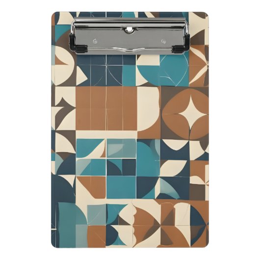Donkerblauw, turquoise, bruin en taupe geometrisch mini klembord (Voorkant)