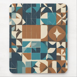 Donkerblauw, turquoise, bruin en taupe geometrisch muismat