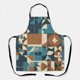 Donkerblauw, turquoise, bruin en taupe geometrisch schort