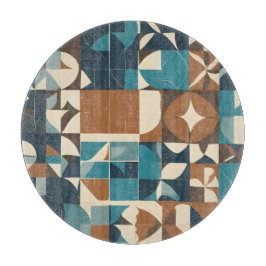 Donkerblauw, turquoise, bruin en taupe geometrisch snijplank