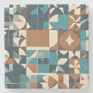 Donkerblauw, turquoise, bruin en taupe geometrisch stenen onderzetter