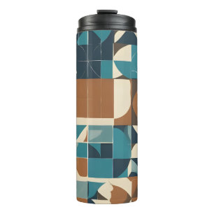 Donkerblauw, turquoise, bruin en taupe geometrisch thermosbeker