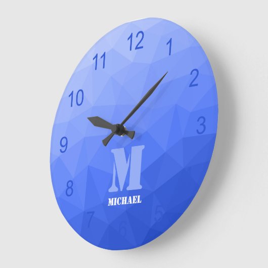 Donkerblauw verloop Geometrisch Mesh Patroon Monog Grote Klok (Hoek)