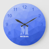 Donkerblauw verloop Geometrisch Mesh Patroon Monog Grote Klok (Voorkant)