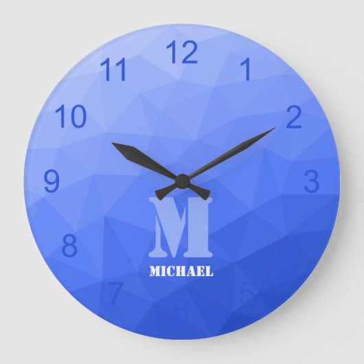 Donkerblauw verloop Geometrisch Mesh Patroon Monog Grote Klok (Voorkant)