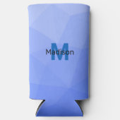 Donkerblauw verloop geometrisch mesh patroon Monog Seltzer Blikjeskoeler (Voorkant)