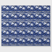 Donkerblauw Voetbal collage Cadeaupapier (Vlak)