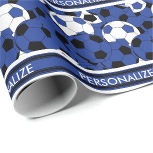 Donkerblauw Voetbal collage Cadeaupapier