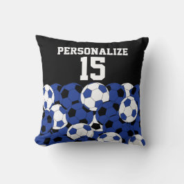 Donkerblauw Voetbal collage | Naam en nummer DIY Kussen
