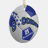 Donkerblauw Voetbal | Personaliseren Keramisch Ornament (Rechts)