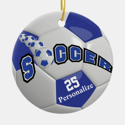 Donkerblauw Voetbal | Personaliseren Keramisch Ornament (Voorkant)