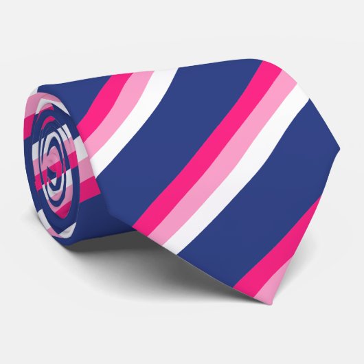 Donkerblauw, warm roze, witte diagonaal strepe Man Stropdas (Opgerold)