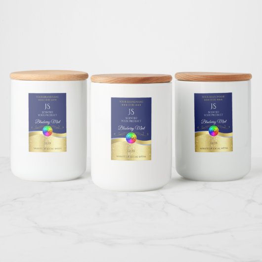 Donkerblauw Wavy Gold Logo Monogram Productlabel Voedselcontainer Etiket (Flessen)