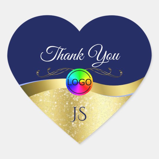 Donkerblauw Wavy Gold met Logo Monogram Dank U Hart Sticker (Voorkant)