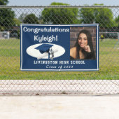 Donkerblauw, wit, Acent Vinyl Afstuderen Foto Spandoek