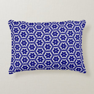 Donkerblauw & Wit Bloemen Accent Kussen