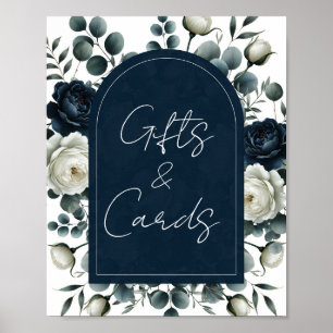 Donkerblauw & Wit Bloemen Cadeaus & Kaarten Tafelb Poster