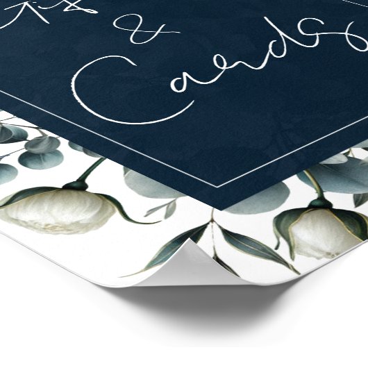 Donkerblauw & Wit Bloemen Geschenken & Kaarten Taf Poster (Hoek)