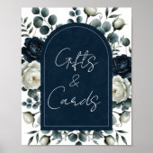 Donkerblauw & Wit Bloemen Geschenken & Kaarten Taf Poster (Voorkant)