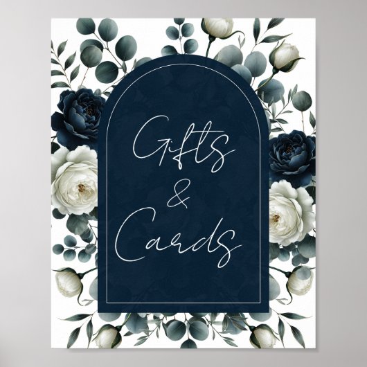 Donkerblauw & Wit Bloemstuk Cadeaubon & Kaarten Ta Poster (Voorkant)