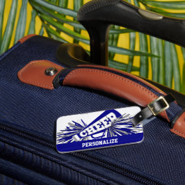 Donkerblauw, wit en grijs scharrelaarster Megaphon Bagagelabel