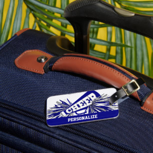 Donkerblauw, wit en grijs scharrelaarster Megaphon Bagagelabel