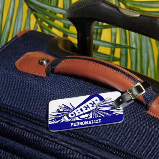 Donkerblauw, wit en grijs scharrelaarster Megaphon Bagagelabel (Voorkant Insitu 3)