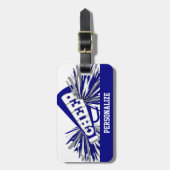 Donkerblauw, wit en grijs scharrelaarster Megaphon Bagagelabel (Voorkant verticaal)