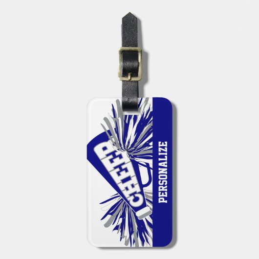 Donkerblauw, wit en grijs scharrelaarster Megaphon Bagagelabel (Voorkant verticaal)