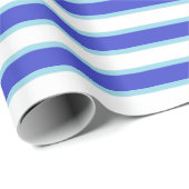 Donkerblauw, wit en pasteelblauw strepen cadeaupapier (Rol Hoek)