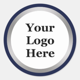 Donkerblauw Wit en Zilver Uw Logo Hier Sjabloon Ronde Sticker