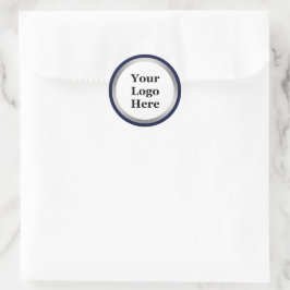 Donkerblauw Wit en Zilver Uw Logo Hier Sjabloon Ronde Sticker