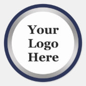 Donkerblauw Wit en Zilver Uw Logo Hier Sjabloon Ronde Sticker (Voorkant)