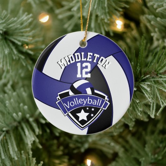 🏐 Donkerblauw, wit en zwart — Volleybal personali Keramisch Ornament (Boom)