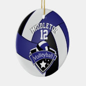 🏐 Donkerblauw, wit en zwart — Volleybal personali Keramisch Ornament (Rechts)