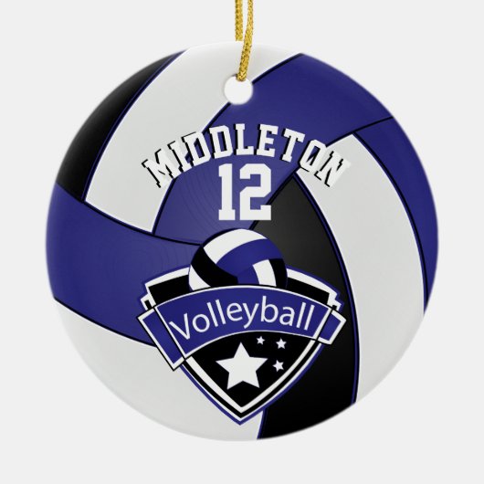 🏐 Donkerblauw, wit en zwart — Volleybal personali Keramisch Ornament (Voorkant)