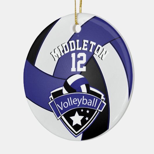 🏐 Donkerblauw, wit en zwart — Volleybal personali Keramisch Ornament (Links)