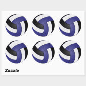 Donkerblauw, wit en zwart volleybal ronde sticker (Vel)