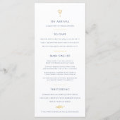 Donkerblauw wit goud blad ovaal monogram bruiloft menu (Achterkant)