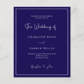 Donkerblauw wit klassieke formele trouwuitnodiging (Voorkant)