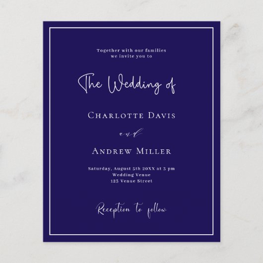 Donkerblauw wit klassieke formele trouwuitnodiging (Voorkant)