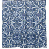 Donkerblauw Wit Konijnenkonijn Vogel Delft Patroon Douchegordijn (Voorkant)