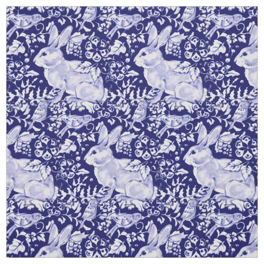  Donkerblauw & Wit Konijnenvogel Dedham Delft Stof (Swatch)